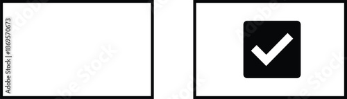 Checkbox selection icon vector illustration, black and white interface symbol, confirmation mark design, decision choice concept graphic
