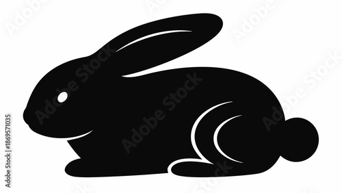 Black silhouette of a cute rabbit with one ear up
