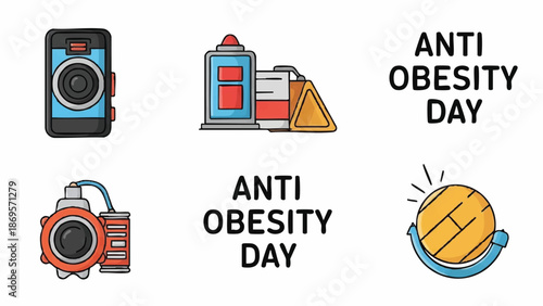 Anti Obesity Day icons and text for health awareness.