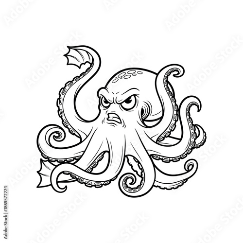 An angry octopus illustration shows a menacing sea monster with tentacles rising.