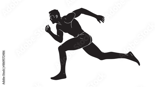 Running Athlete Silhouette Vector — Black Sprinter Running Pose Illustration on White Background