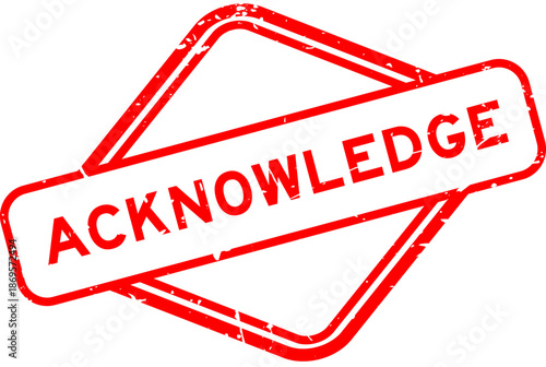 Grunge red acknowledge word rubber seal stamp on white background