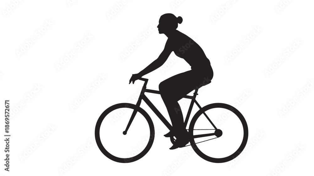 Obraz premium Female Cyclist Silhouette Vector — Woman Riding Bicycle Illustration on White Background