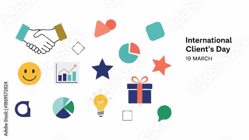 International Clients Day Celebration with Business Icons.