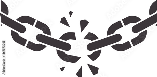 Broken dark gray chain links fracture separation