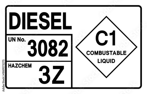 Diesel UN 3082 Symbol Sign, Vector Illustration, Isolate On White Background, Label.EPS10