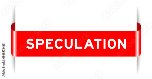 Red color inserted label banner with word speculation on white background