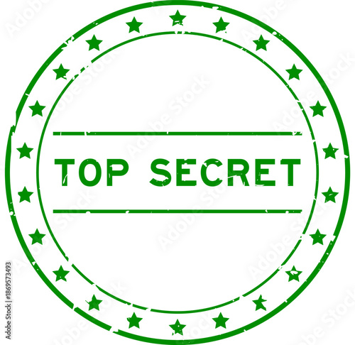 Grunge green top secret word round rubber seal stamp on white background