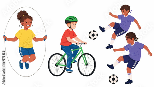 Children Engaged in Various Outdoor Recreational Activities.