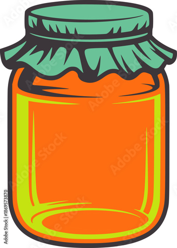 Orange jam jar with teal fabric lid and grey outline