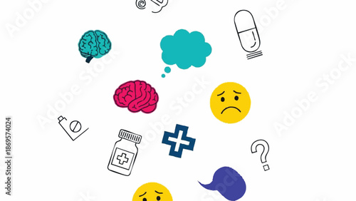 Mental Health Awareness and Brain Health Icons Collection.