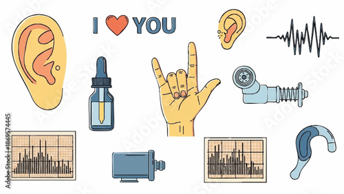 Collection of Hearing Related Medical and Communication Icons.