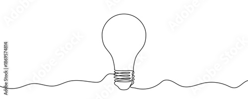 Classic electric light bulb with a base. Symbol of idea, ingenuity, innovation or energy in one line art style with editable black stroke. Vector illustration.