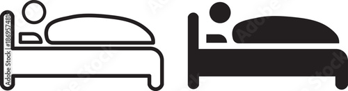 
Sleeping Person in Bed Icon Set. Sleeping People Icon Set. Hotel flat icon. Sleeping shelter sign. Healthy lifestyle symbol. Sleeping People on transparent background

