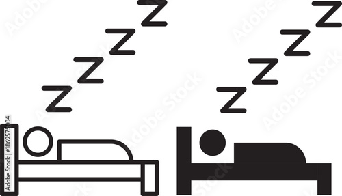 
Sleeping Person in Bed Icon Set. Sleeping People Icon Set. Hotel flat icon. Sleeping shelter sign. Healthy lifestyle symbol. Sleeping People on transparent background
