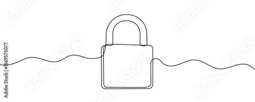 Classic padlock shown from the front. Symbol of security, privacy, password protection, or locking in one line art style with editable black stroke. Vector illustration.
