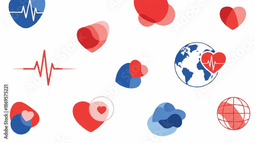 Collection of Heart and EKG Symbols Representing Health and Life.