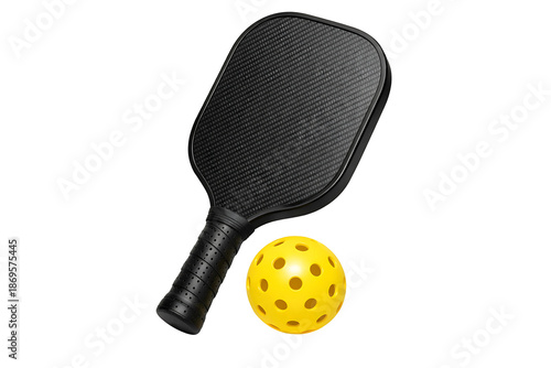 Black Pickleball Paddle with Yellow Ball