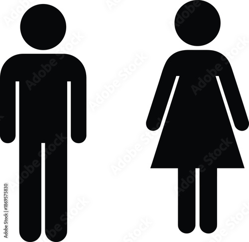 Male and female restroom icon vector illustration with pants and dress symbols, ideal for signage, public facility, and gender identification
