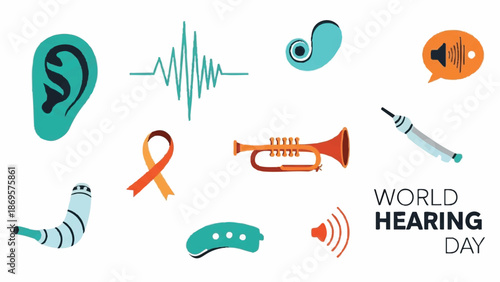 World Hearing Day Icons Celebrating Auditory Health Awareness.
