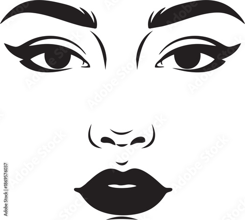Woman Face Beauty Vector Illustration Black and White
