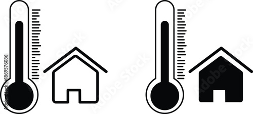 Room temperature icon. simple house temperature flat design pictogram vector for app logo. Home temperature control on transparent background
