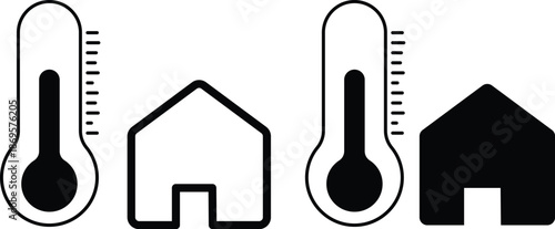 Room temperature icon. simple house temperature flat design pictogram vector for app logo. Home temperature control on transparent background
