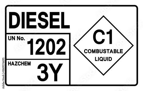 Diesel UN 1202 Symbol Sign, Vector Illustration, Isolate On White Background, Label.EPS10