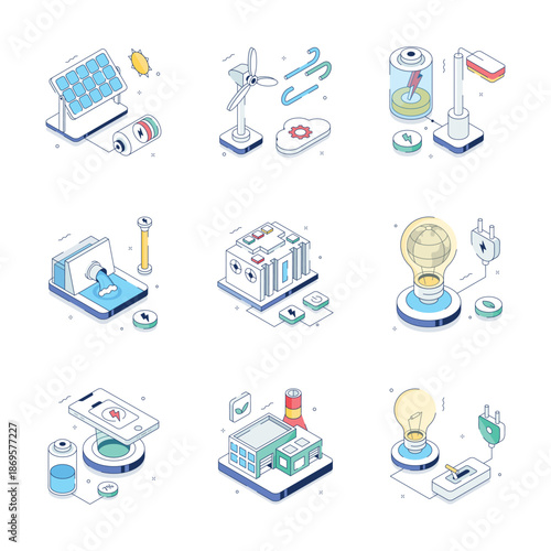 Take a look at this amazing isometric illustrations set of energy generation and storage technology