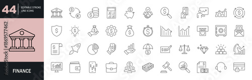 Finance icon set. Editable line icons. Vector illustration.