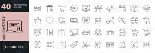 E-commerce icon set. Editable line icons. Vector illustration.