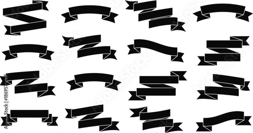 A collection of  black abstract shapes on a white background