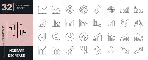 Increase Decrease icon set. Editable line icons. Vector illustration.