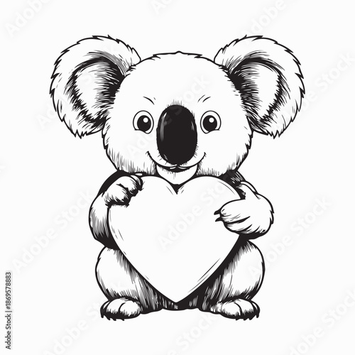 Photography Cute Koala Hugging A Heart With Happy Valentine Day Image Vector