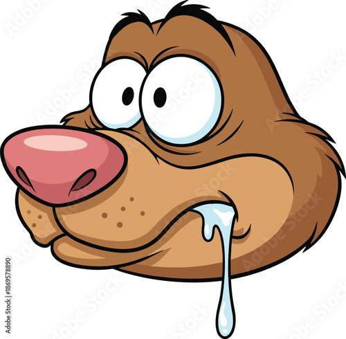 Cartoon dog face, drooling expression vector illustration