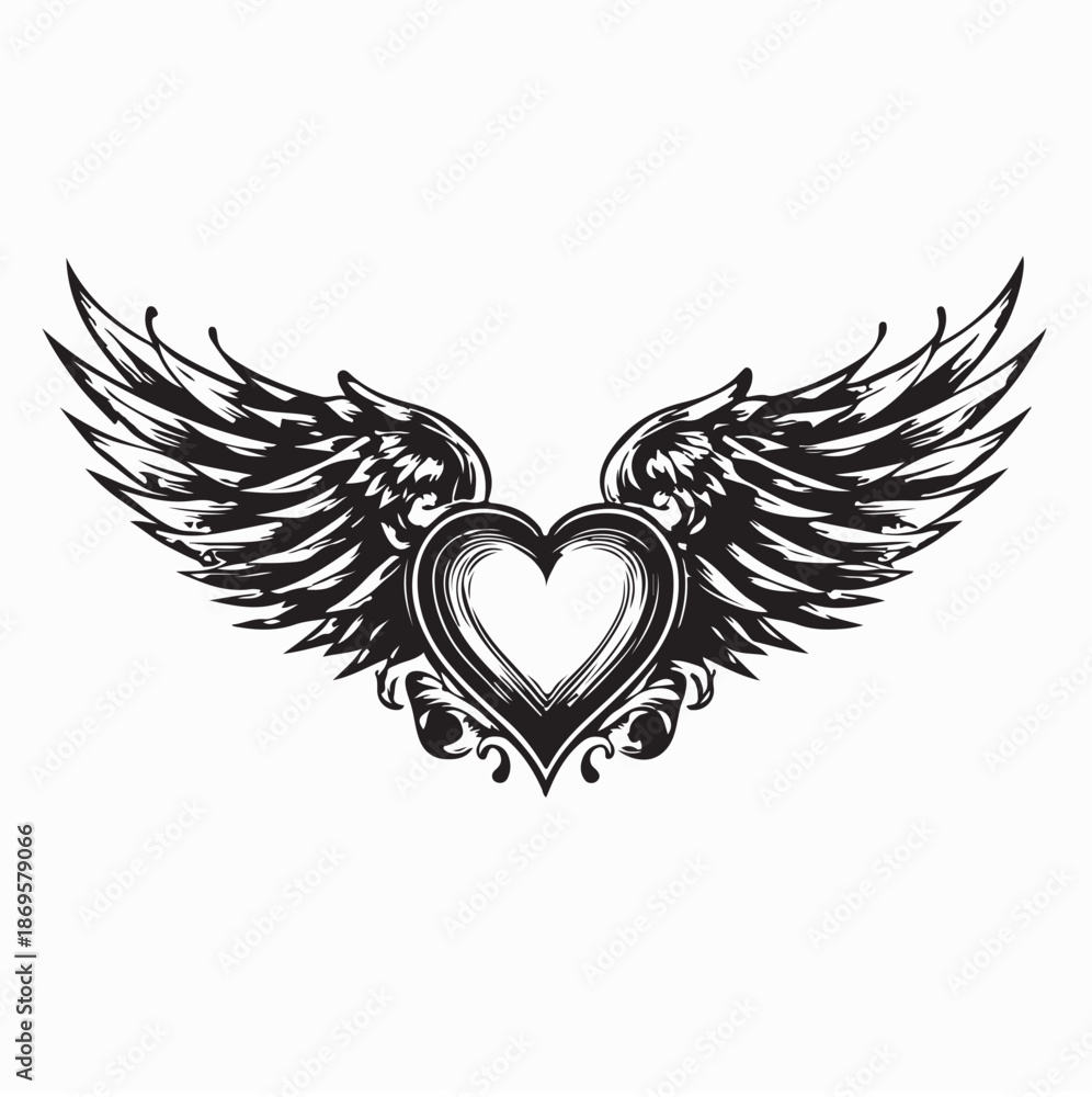 Fototapeta premium Winged Heart Symbol Cupid Sign Romantic Love Image Vector 