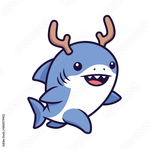 Cute Cartoon Shark with Antlers Illustration