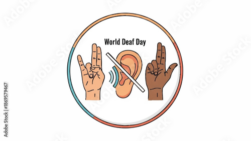 World Deaf Day illustration with hands and ear symbol.