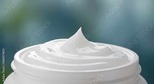 Creamy White Moisturizer Close-Up - Smooth Texture, Natural Background, Beauty Product.