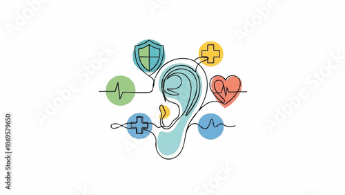 Abstract Ear Health and Medical Icons Illustration.