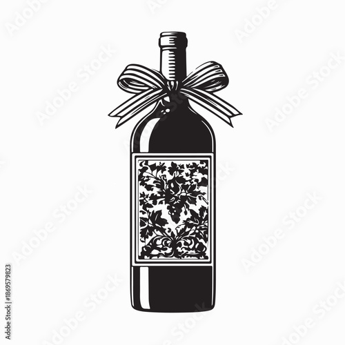 Wine Bottle Gift Bow Image Vector isolated on White Background