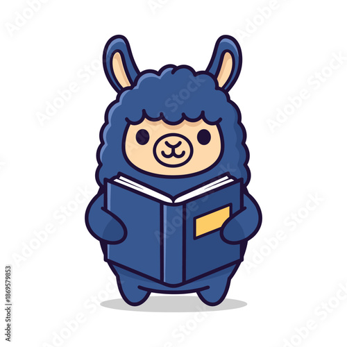 Adorable Cartoon Llama Reading a Book Illustration