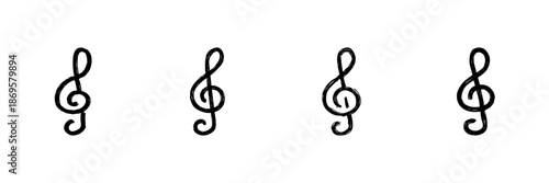 Treble Clef Music Symbol Line Icon Set In Doodle Style. Musical Notation And Sheet Music Representation Outline Sketch Collection. Hand Drawn Isolated Vector Illustration