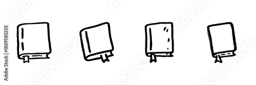 Books With Bookmarks Line Icon Set In Doodle Style. Reading, Literature, And Knowledge Representation Outline Sketch. Educational And Literary Symbols. Hand Drawn Isolated Vector Illustration