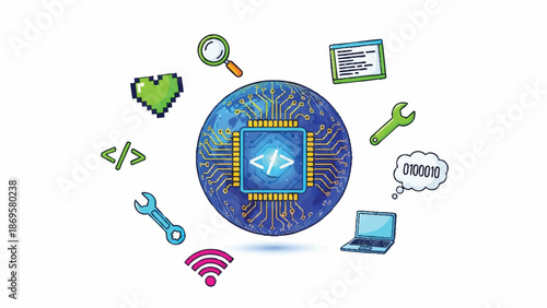 Digital Technology and Coding Concepts Illustrated.
