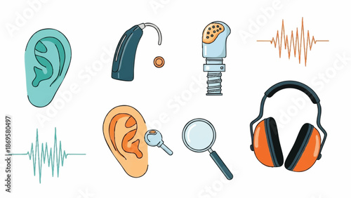 Collection of Hearing Aids and Audiology Equipment Icons.