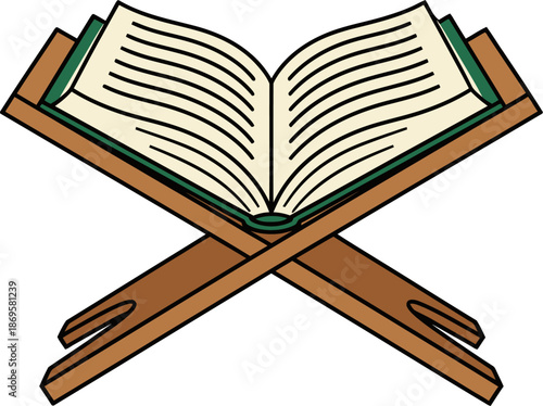 An open blank book placed on a wooden stand, symbolizes knowledge and learning.