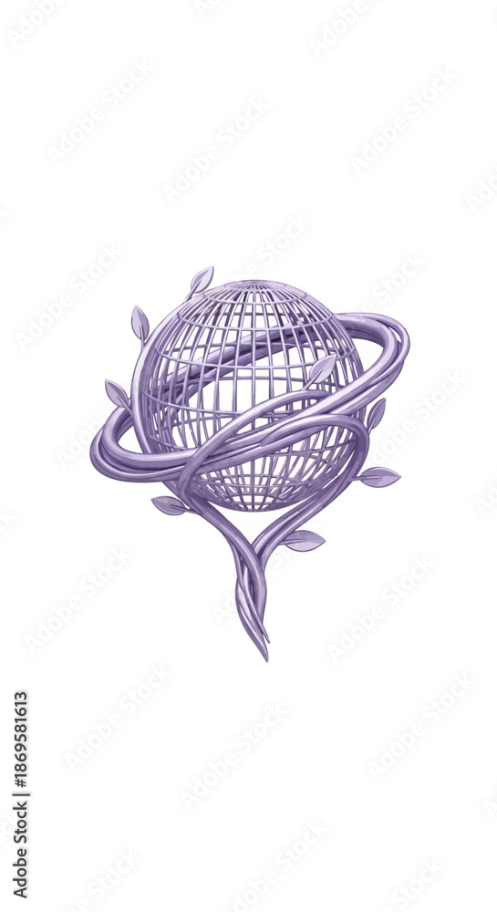 Obraz premium Long Vines Encircling a Delicate Sphere Icon in Gentle Lavender & Silver_transparent. svg.