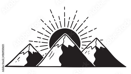 Sunrise over mountain peaks illustration Vector, illustration