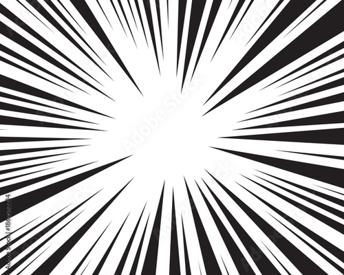 Comic book action lines on transparent background. Pop art style radial speed lines. Cartoon burst background with rays or superhero action frame, anime or manga style. Vector.